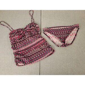 Motherhood Maternity Pink Black Two Piece Swimsuit Small Tank Medium Bottoms